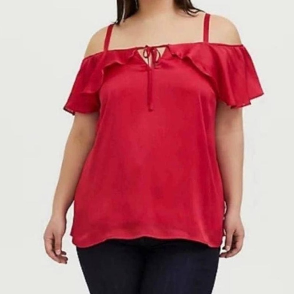 Torrid Fuchsia Pink Cold Shoulder Chiffon Top Size 1X